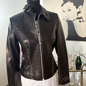 Studded leather fitted jacket